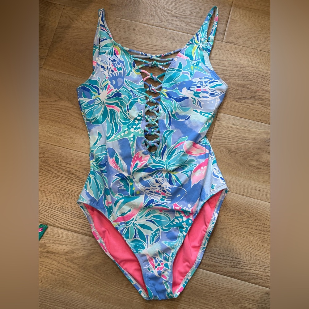 Lilly Pulitzer One Piece Swimsuit in Blue and Pink Floral